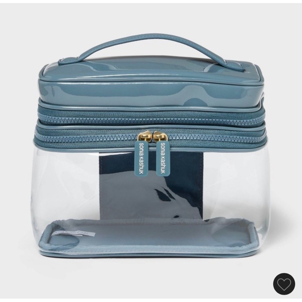 Sonia Kashuk Makeup Bag Women OS Blue Clear Dual Compartment Travel Case NWT